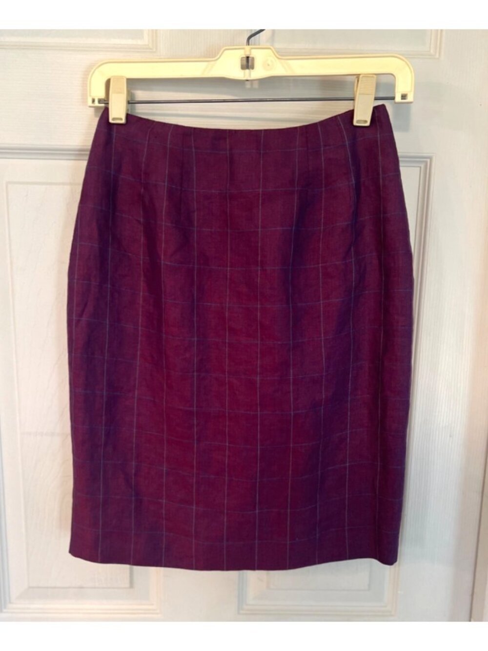 Vintage 90s Linda Allard Ellen Tracy Purple Linen Pencil Skirt 2 Petite Mini Off - Picture 2 of 9